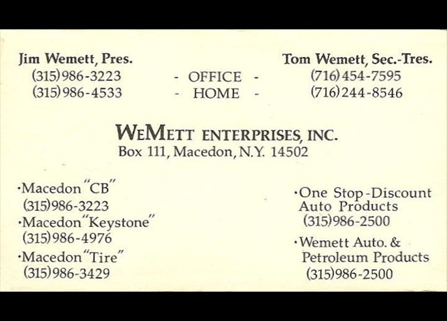 Wemett Enterprises business card